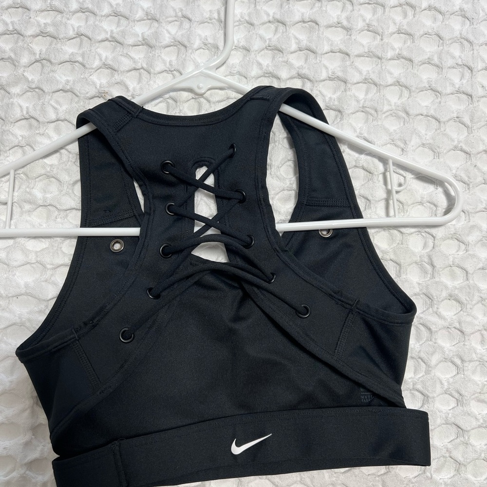 Nike Black Classic Dri-Fit  Lace-Up Back Swoosh Sports Bra - Picture 5 of 8